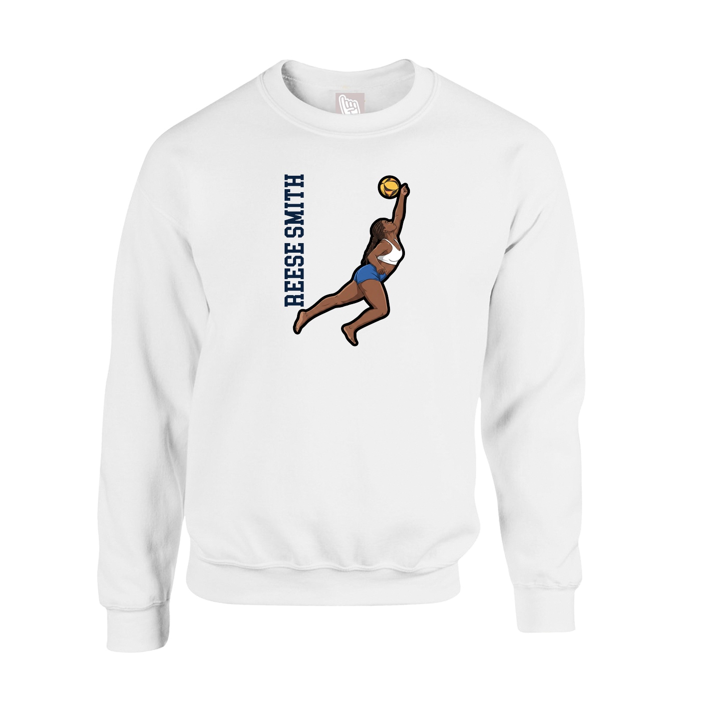 Fleece Crew — Name Vertical in White