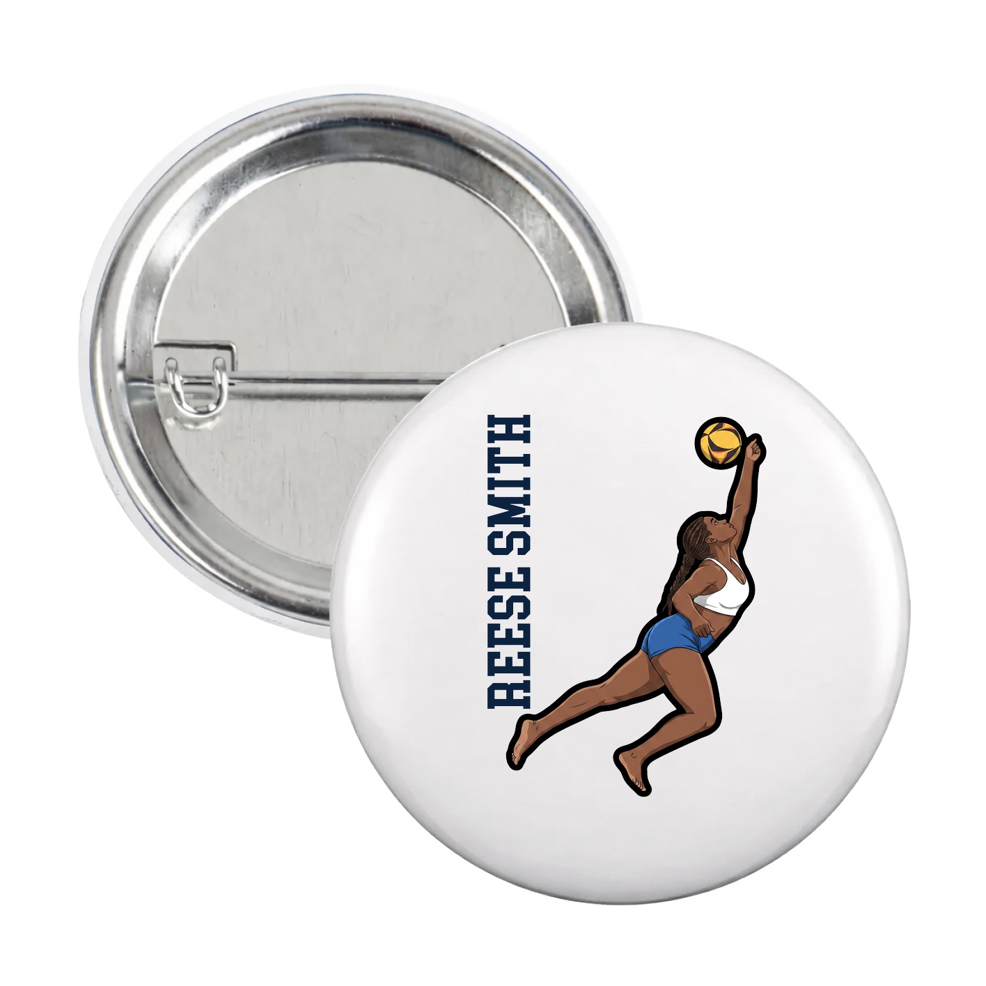 Game Day Button — Name Vertical in White