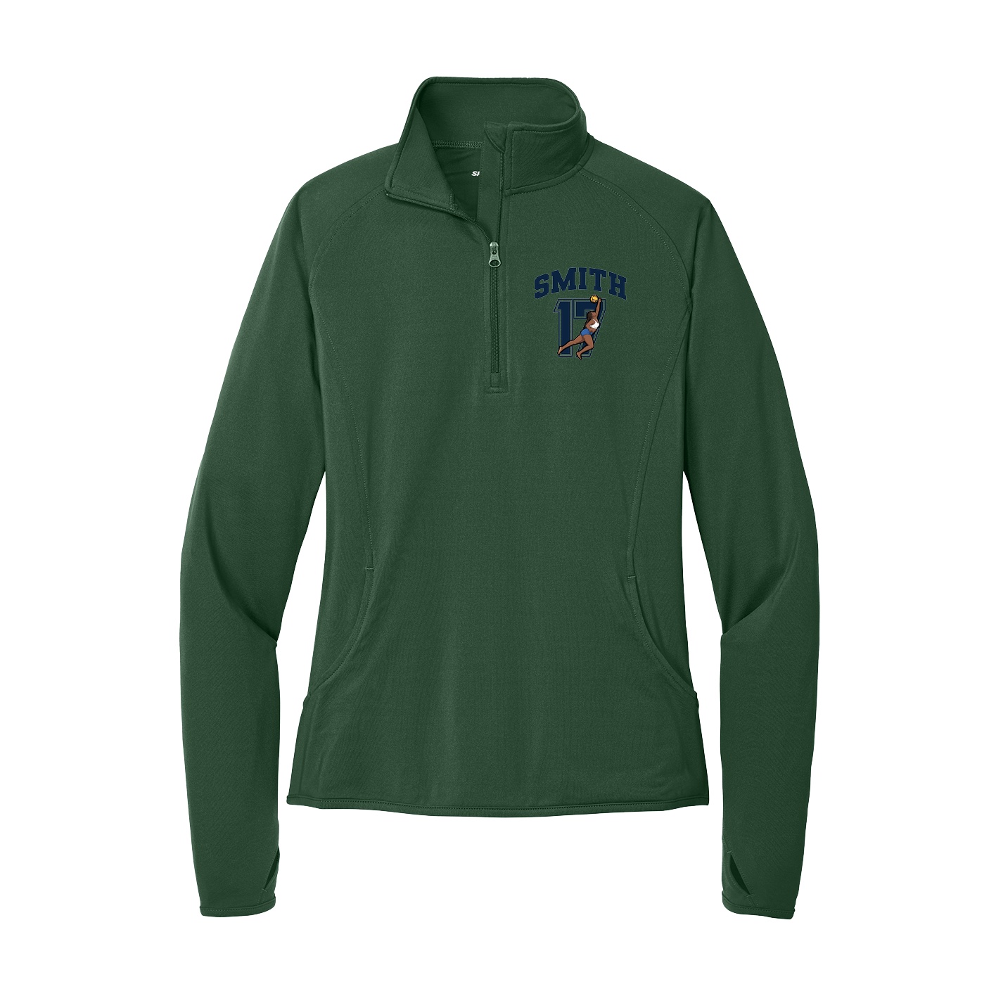 Women's Q-Zip Pullover — Number in Green