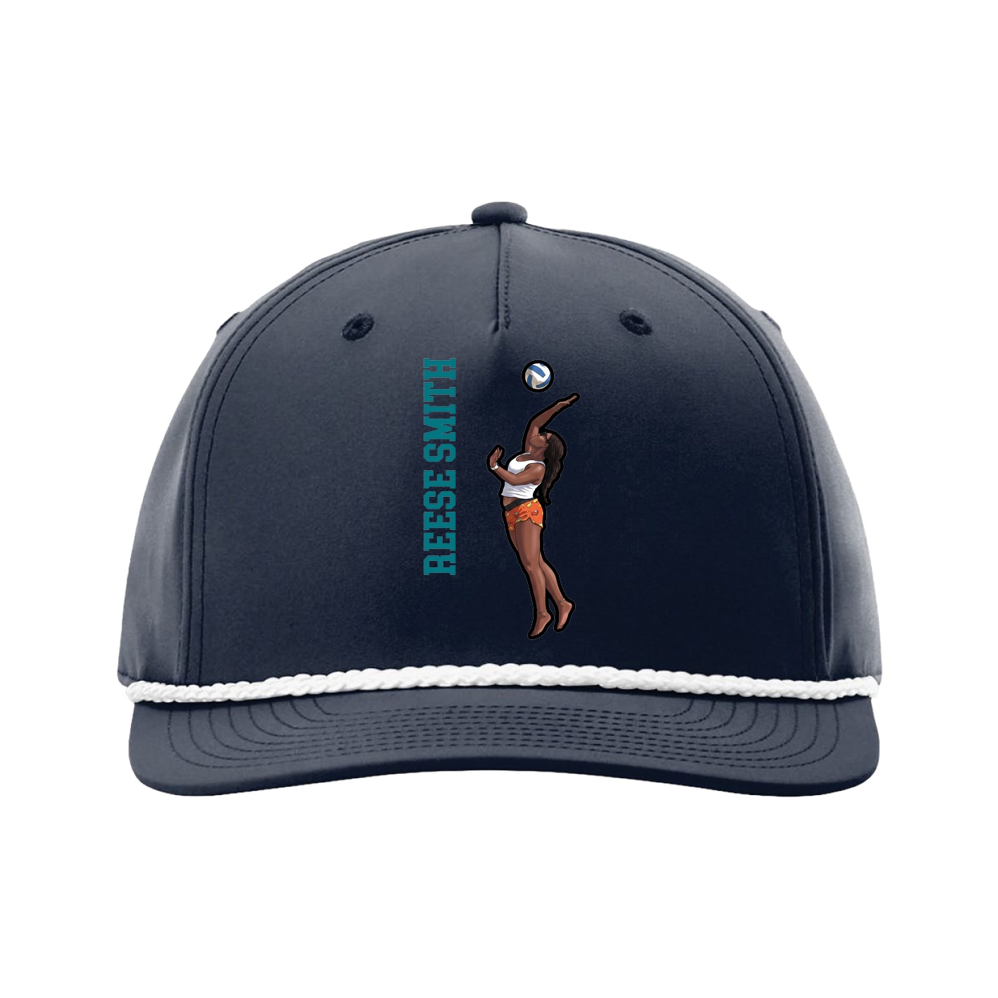 Five-Panel Classic Rope Cap — Name Vertical in Navy