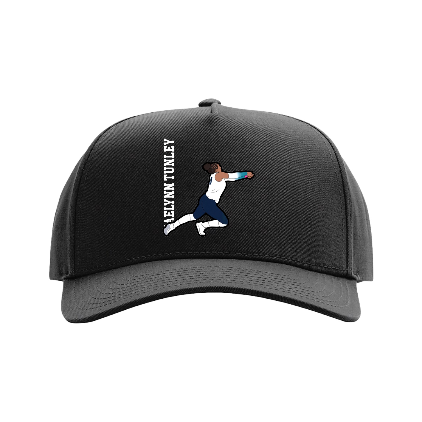Full Fabric Five-Panel Champ Cap — Name Vertical in Black