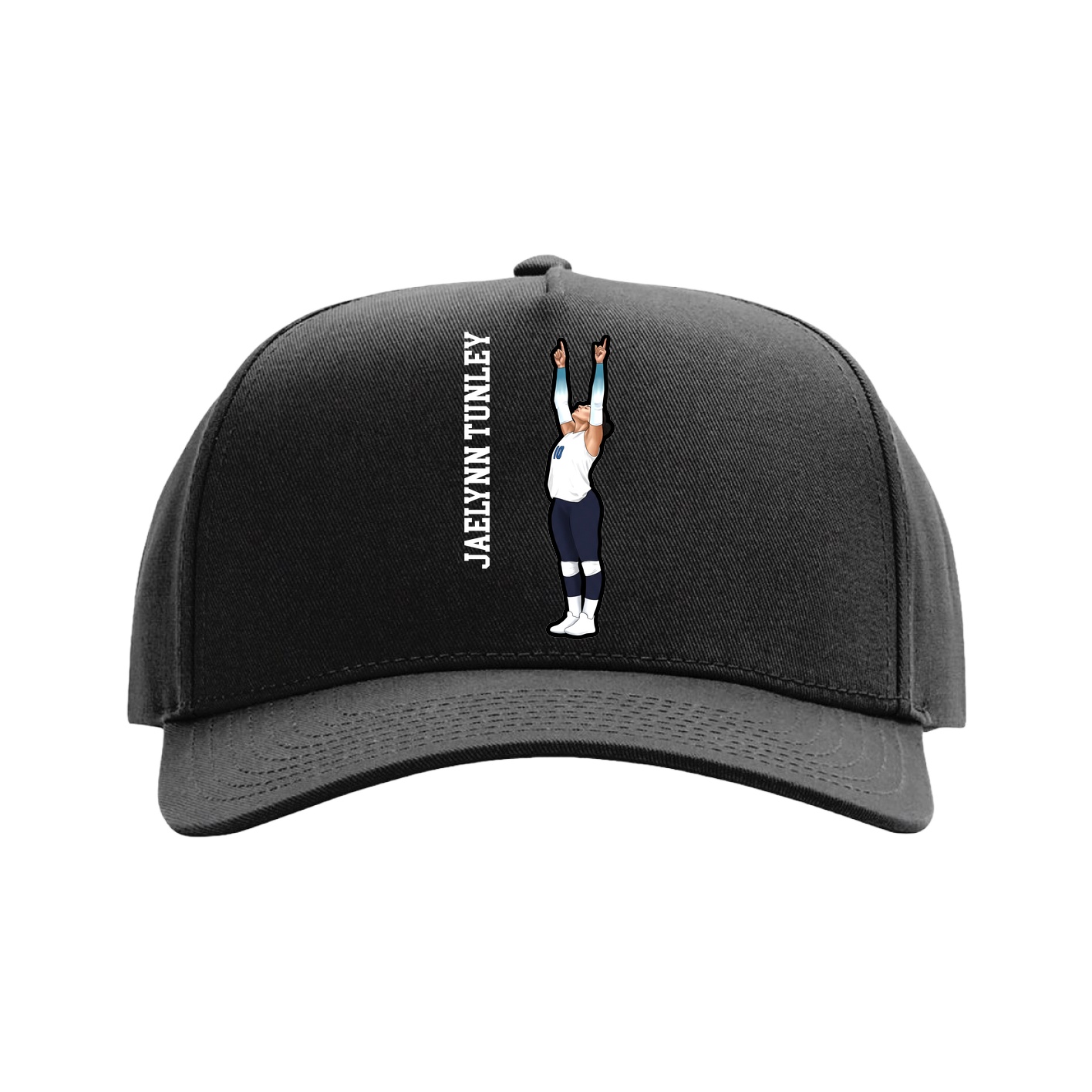 Full Fabric Five-Panel Champ Cap — Name Vertical in Black