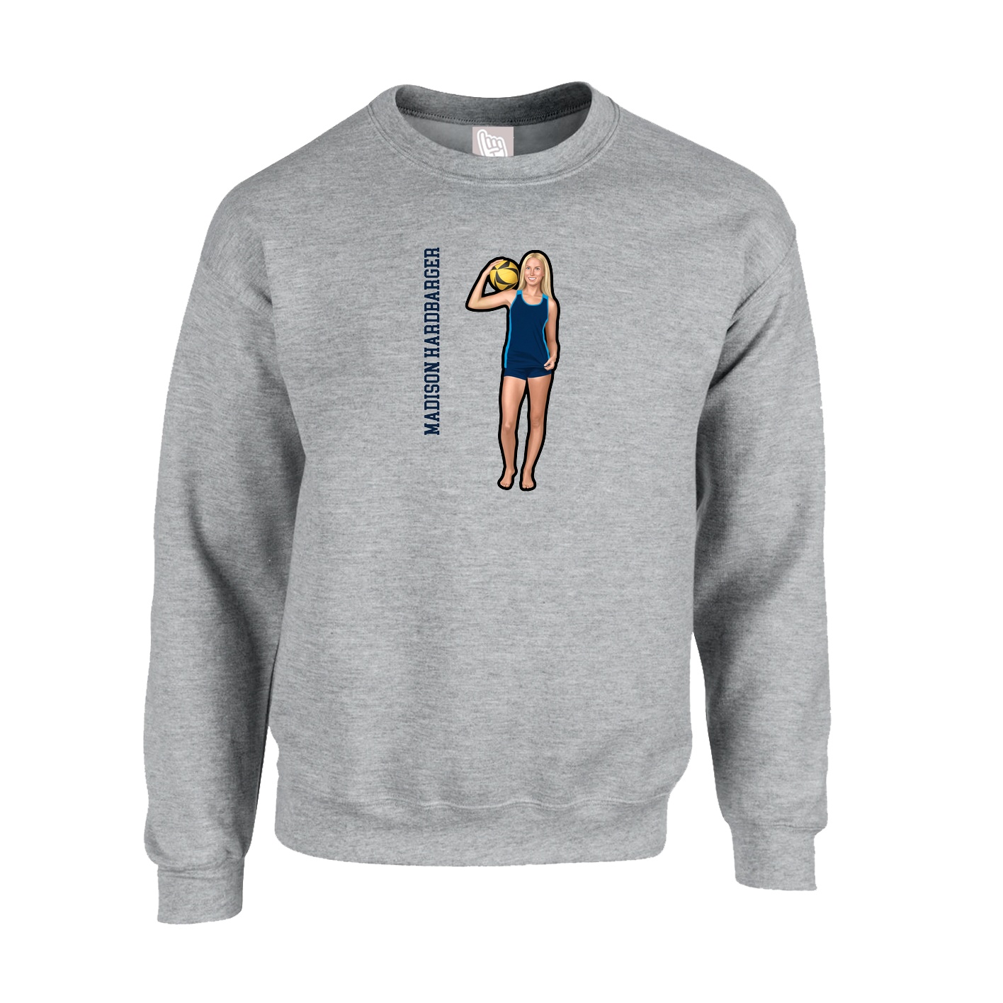 Fleece Crew — Name Vertical in Grey
