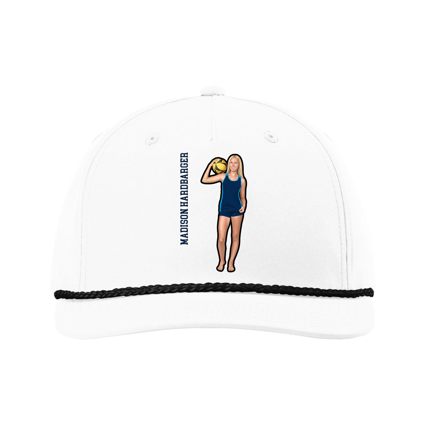 Five-Panel Classic Rope Cap — Name Vertical in White