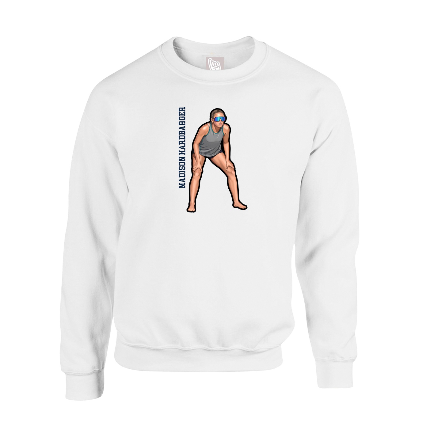 Fleece Crew — Name Vertical in White