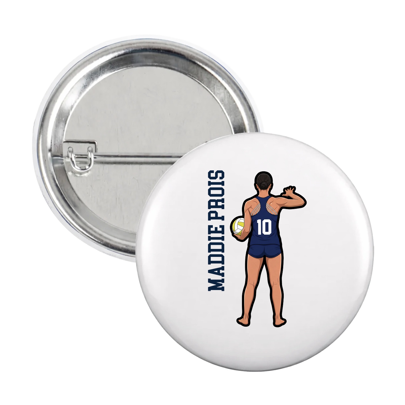 Game Day Button — Name Vertical in White