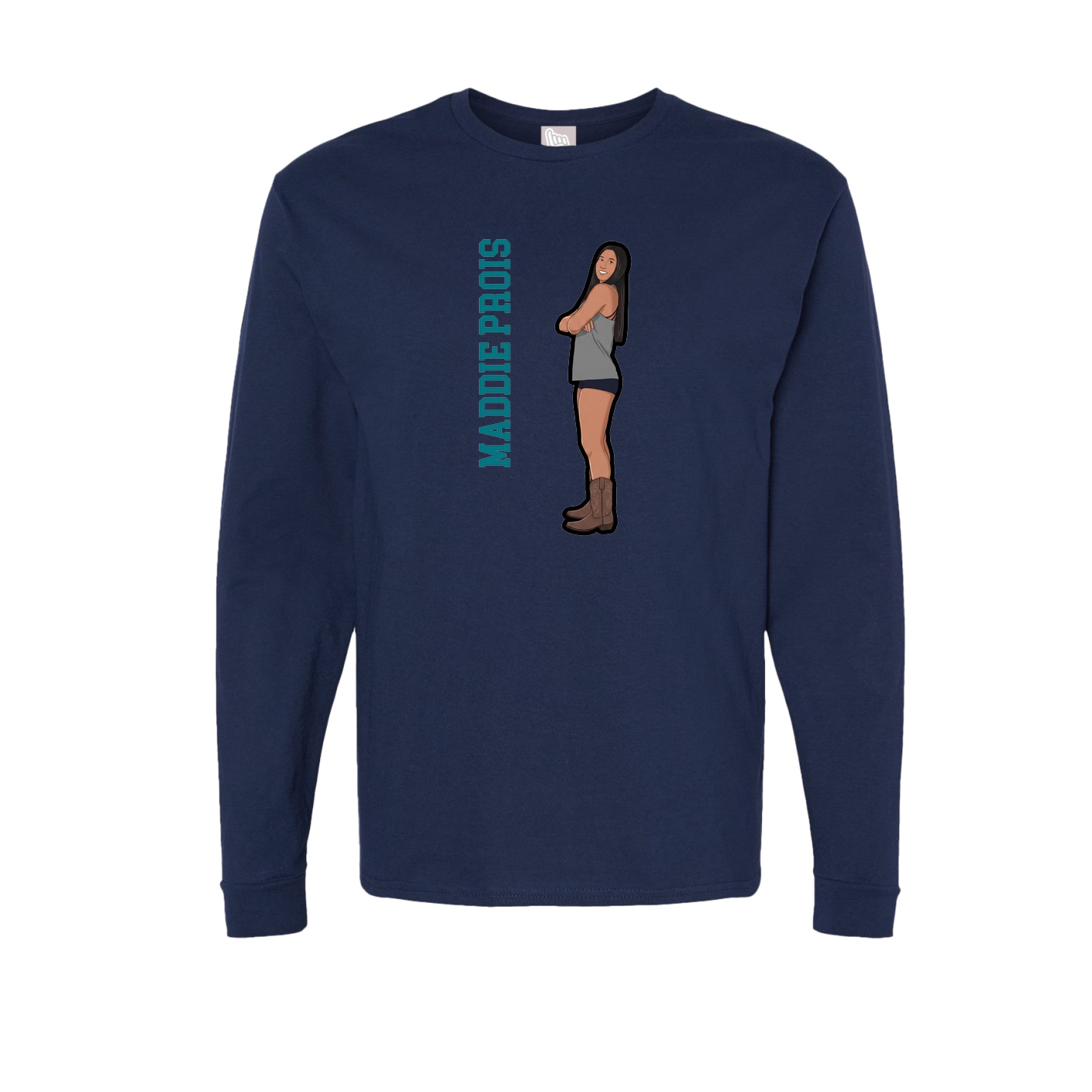 Long Sleeve Tee — Name Vertical in Navy