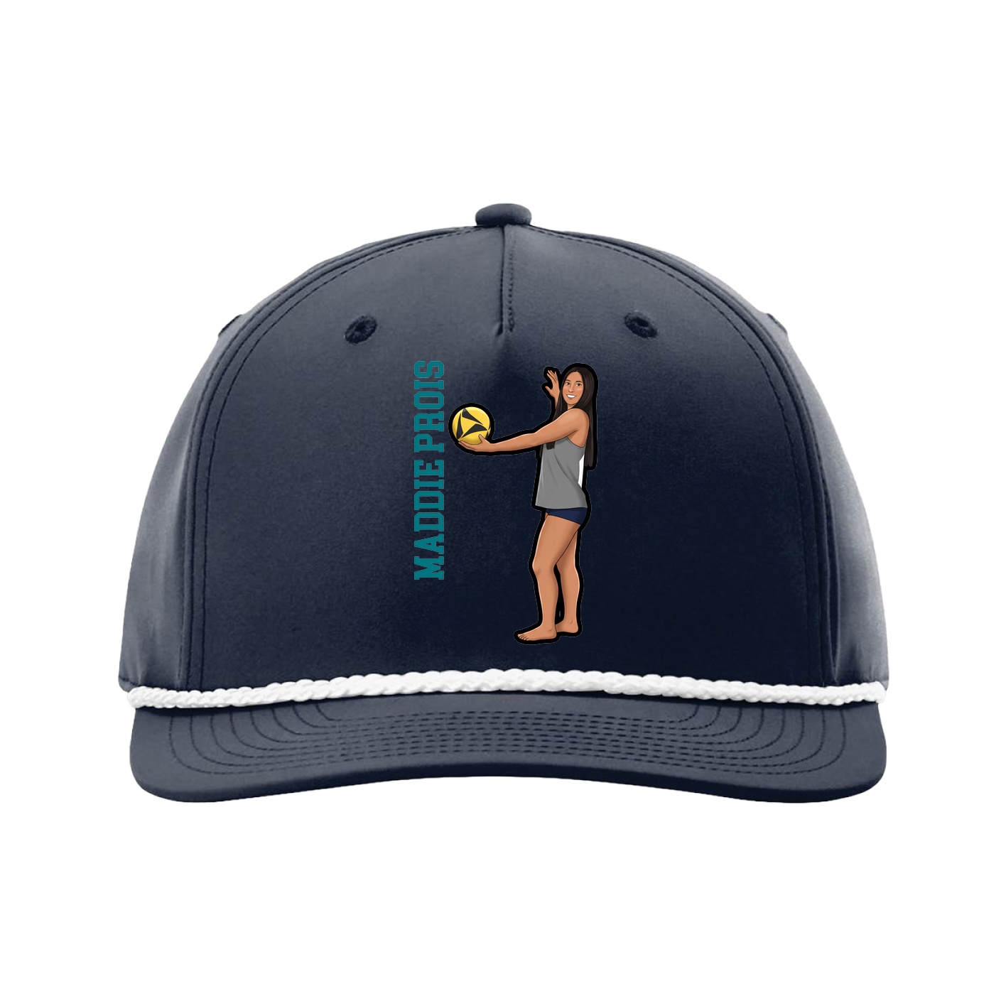 Five-Panel Classic Rope Cap — Name Vertical in Navy