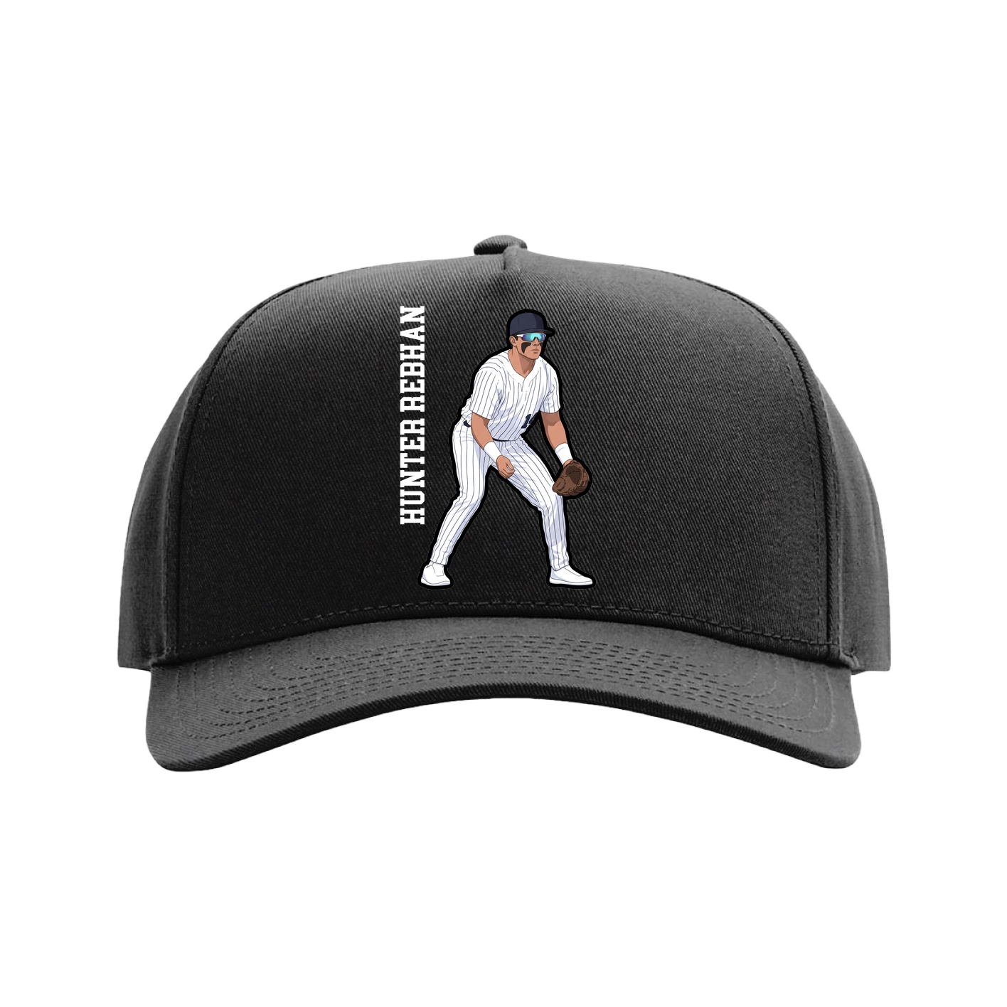 Full Fabric Five-Panel Champ Cap — Name Vertical in Black