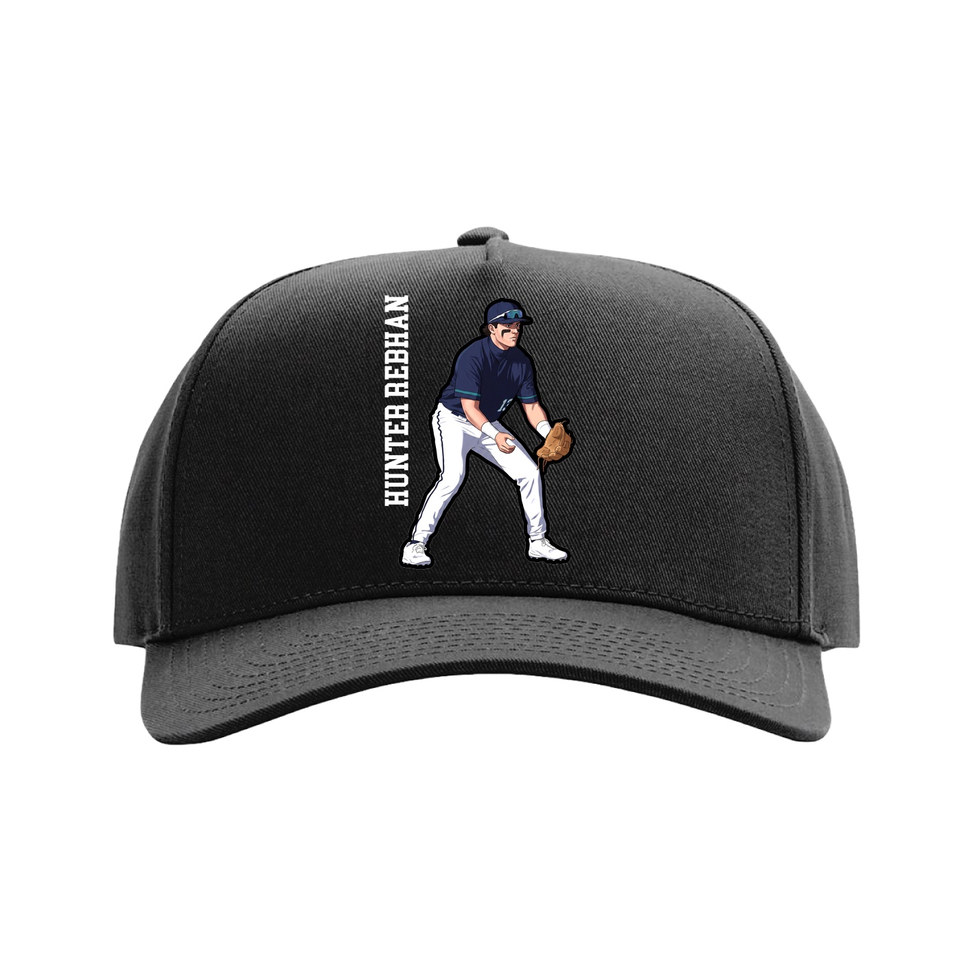 Full Fabric Five-Panel Champ Cap — Name Vertical in Black