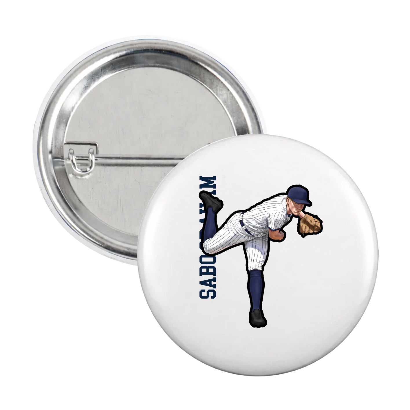 Game Day Button — Name Vertical in White