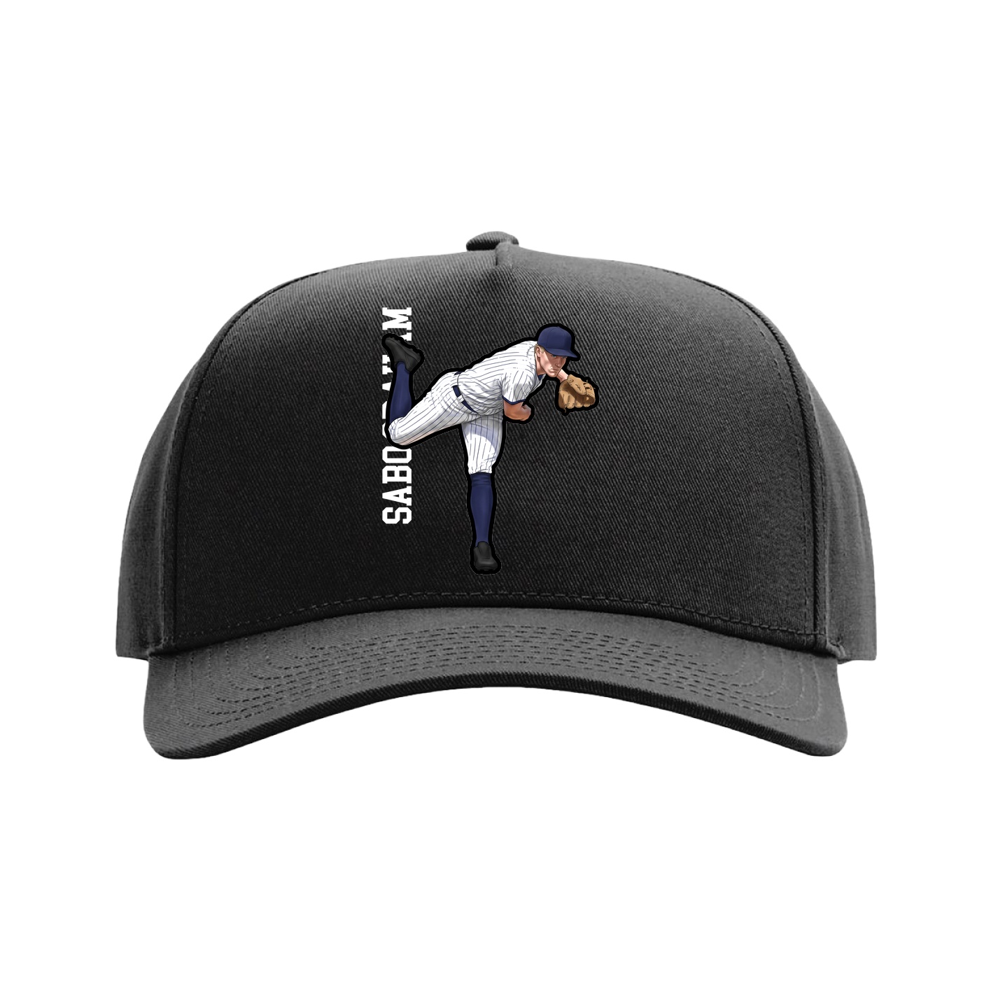 Full Fabric Five-Panel Champ Cap — Name Vertical in Black
