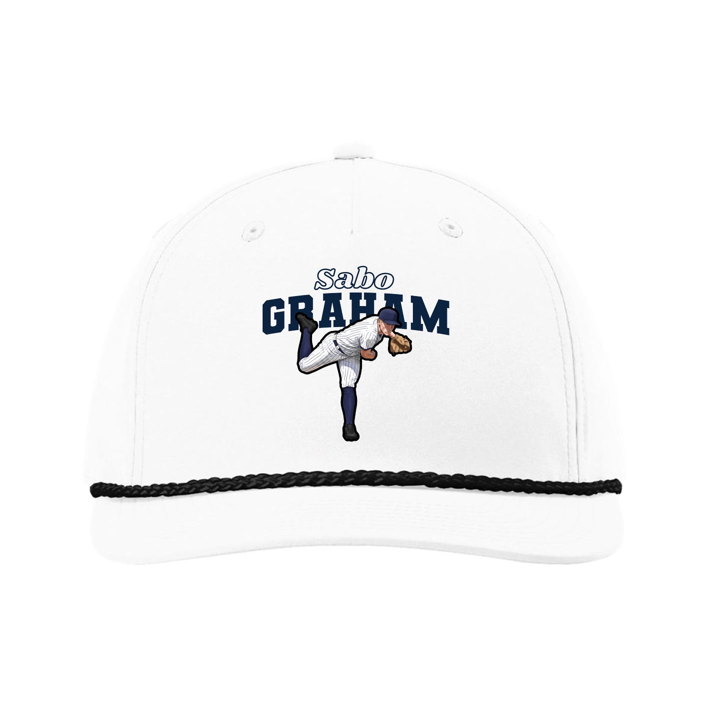 Five-Panel Classic Rope Cap — Name Arch in White