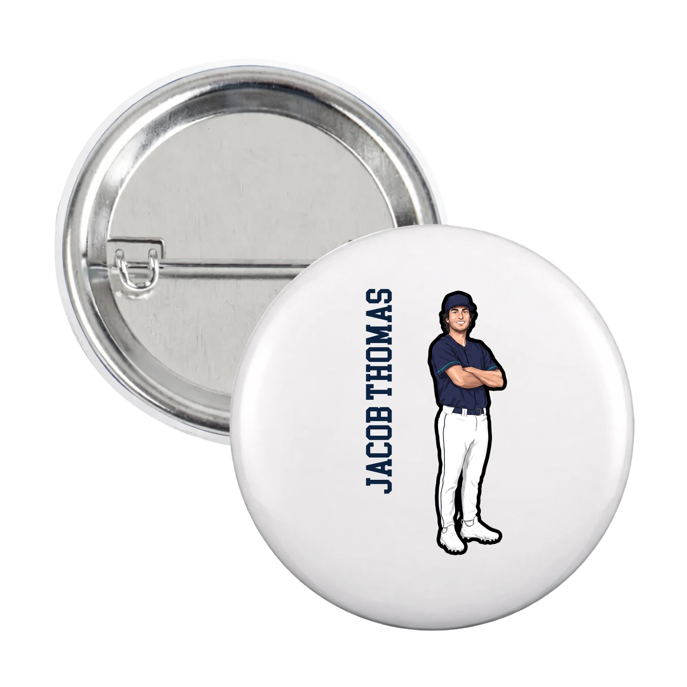 Game Day Button — Name Vertical in White