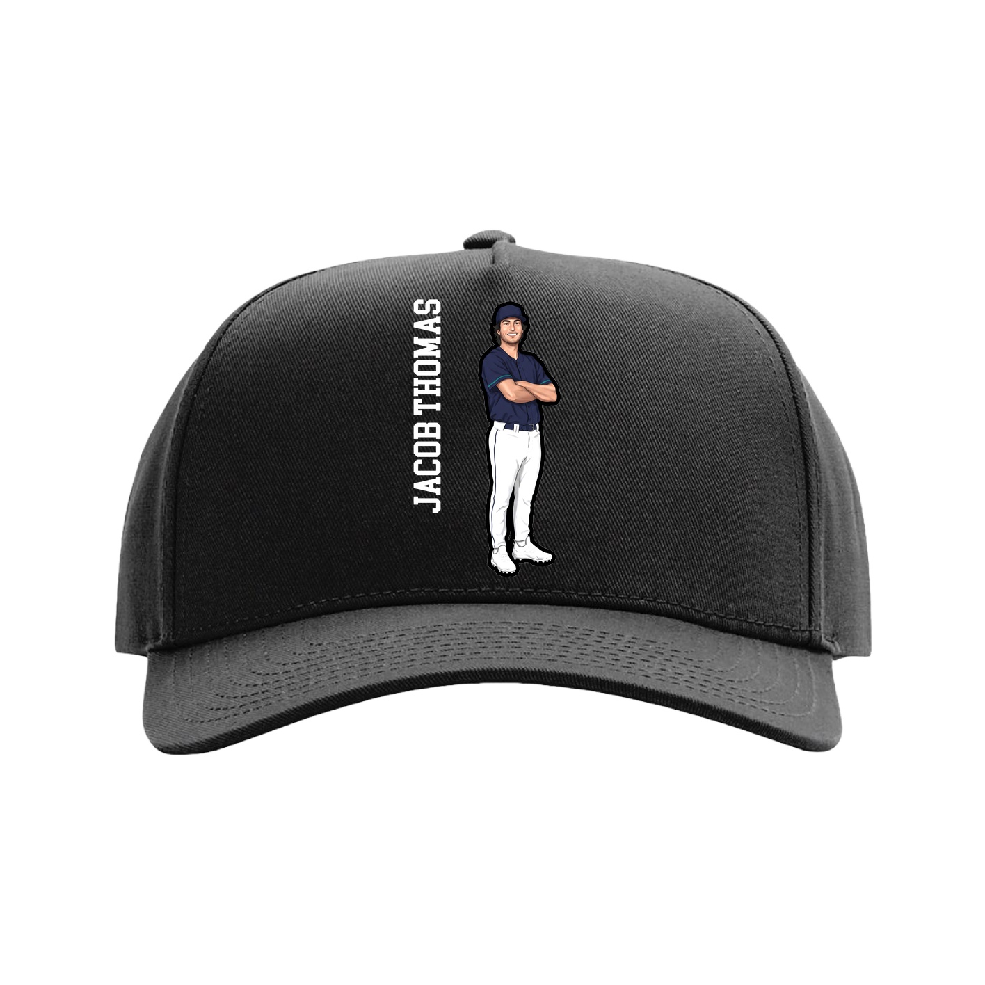 Full Fabric Five-Panel Champ Cap — Name Vertical in Black