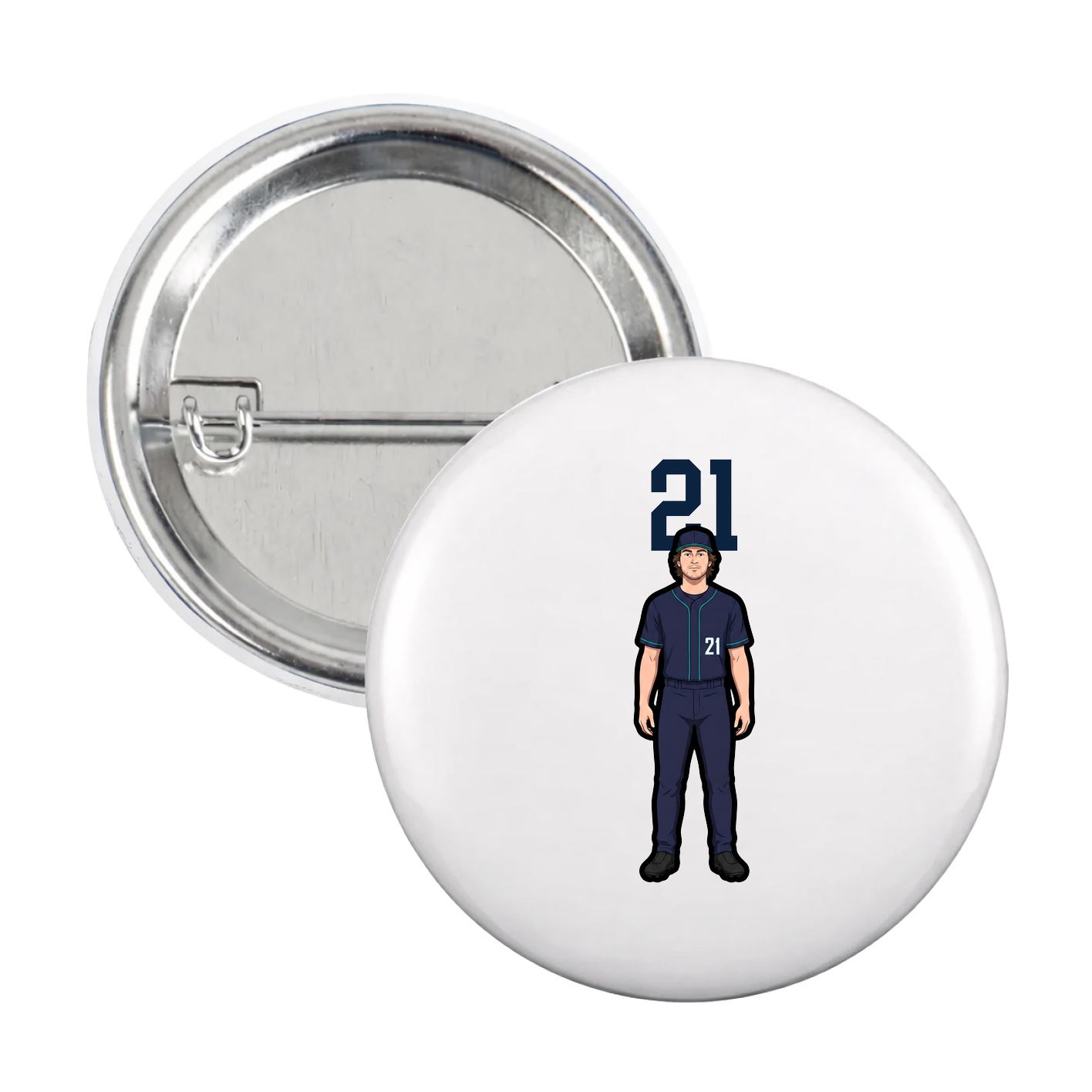 Game Day Button — Number Top in White