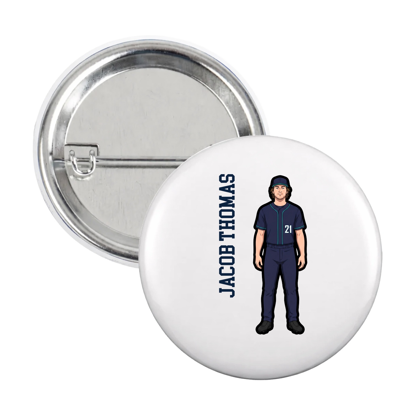 Game Day Button — Name Vertical in White