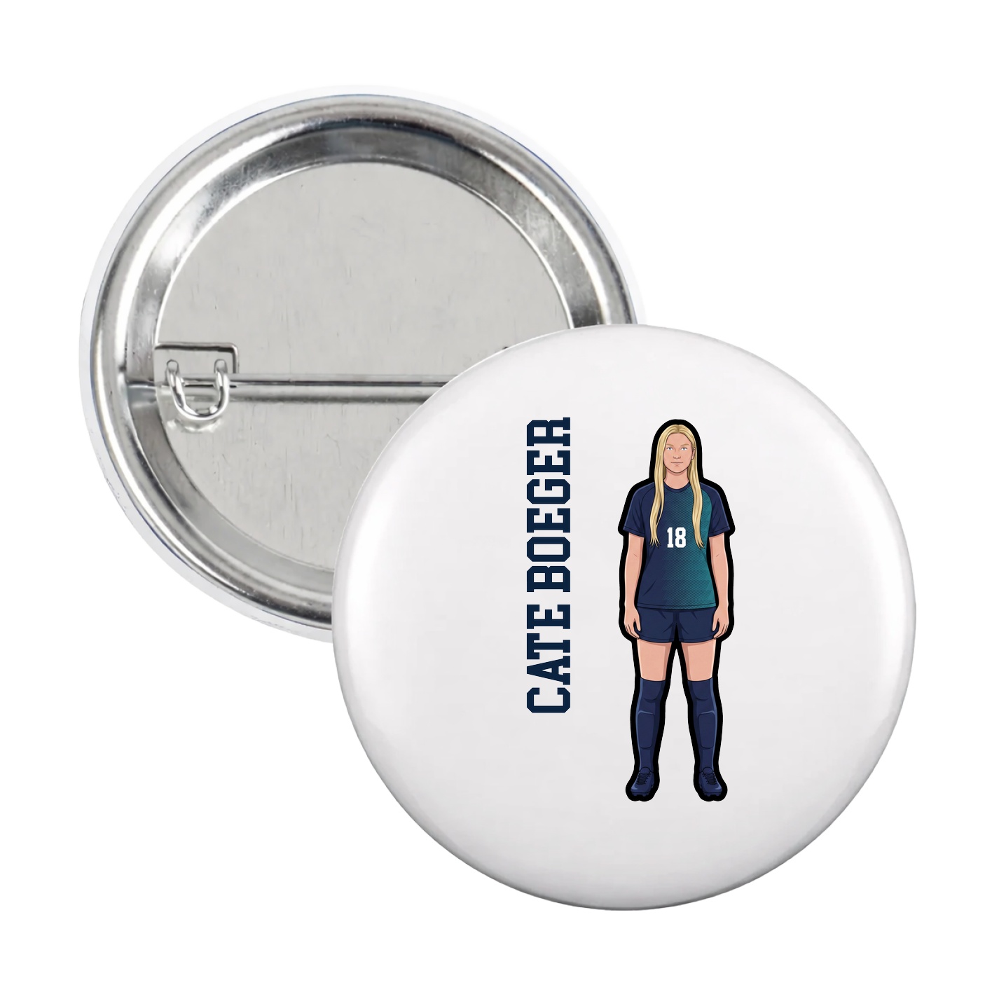 Game Day Button — Name Vertical in White