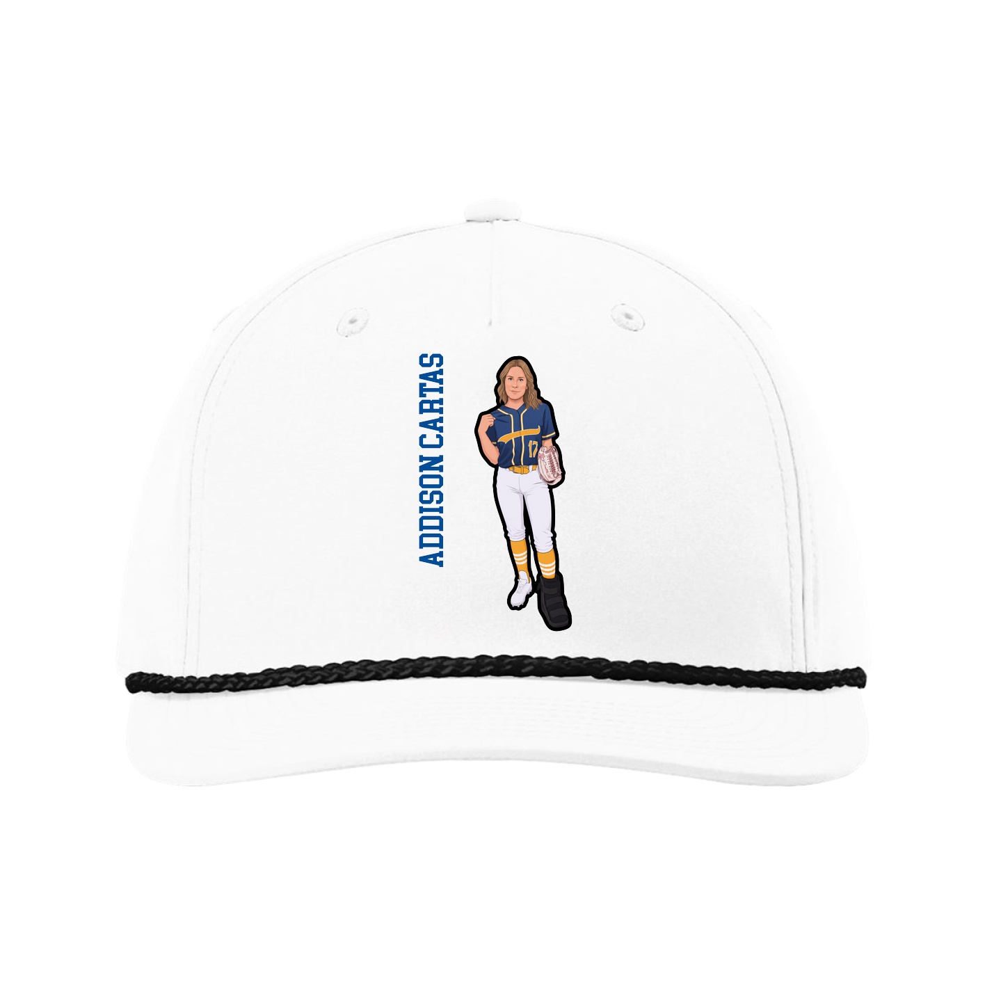 Five-Panel Classic Rope Cap — Name Vertical in White