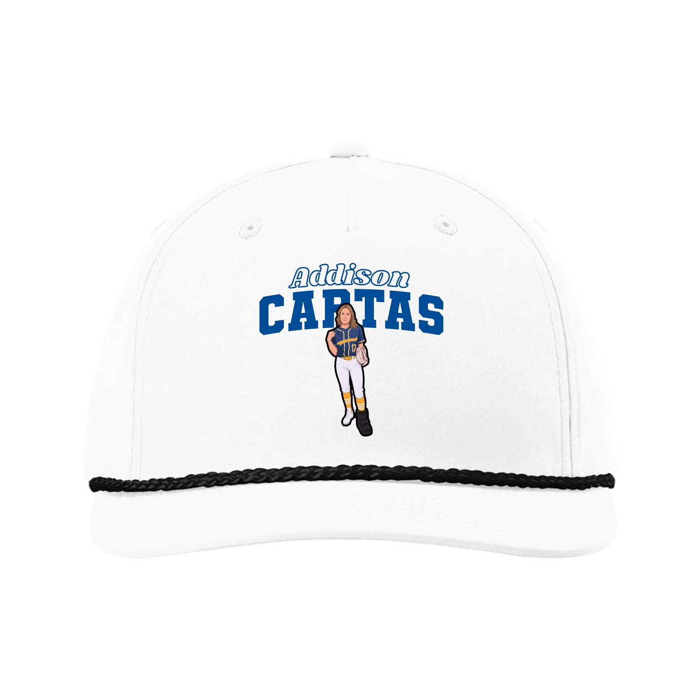 Five-Panel Classic Rope Cap — Name Arch in White
