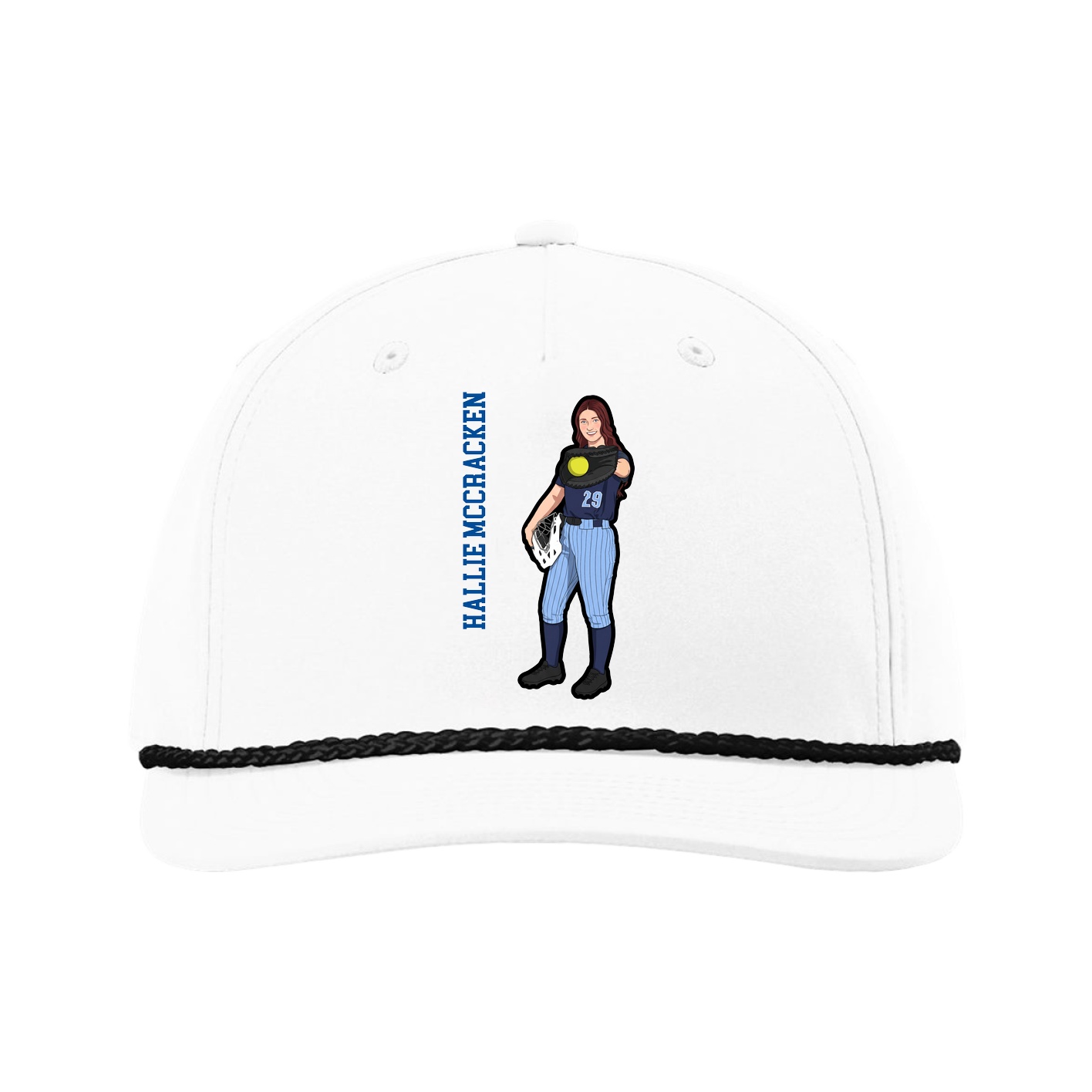 Five-Panel Classic Rope Cap — Name Vertical in White