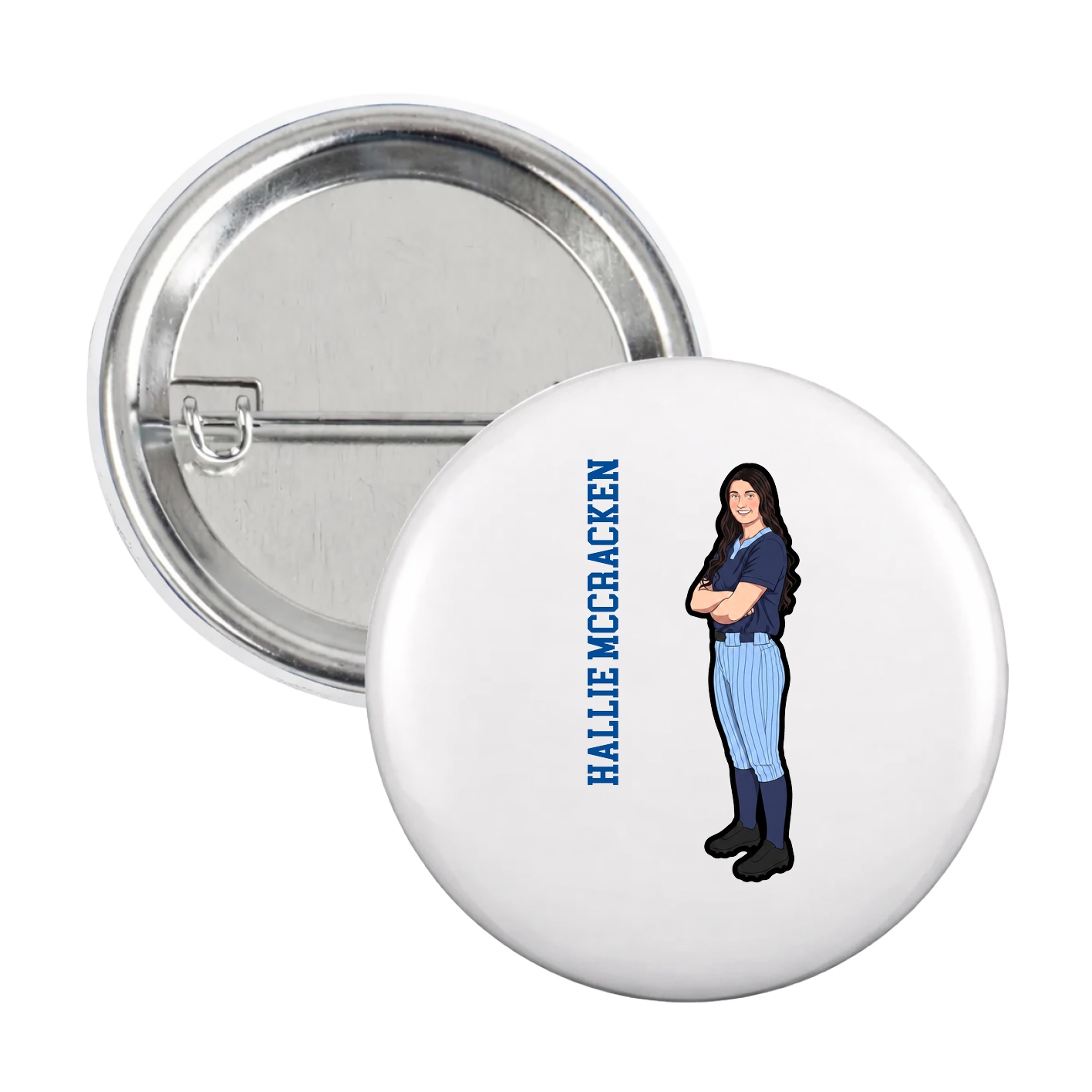 Game Day Button — Name Vertical in White
