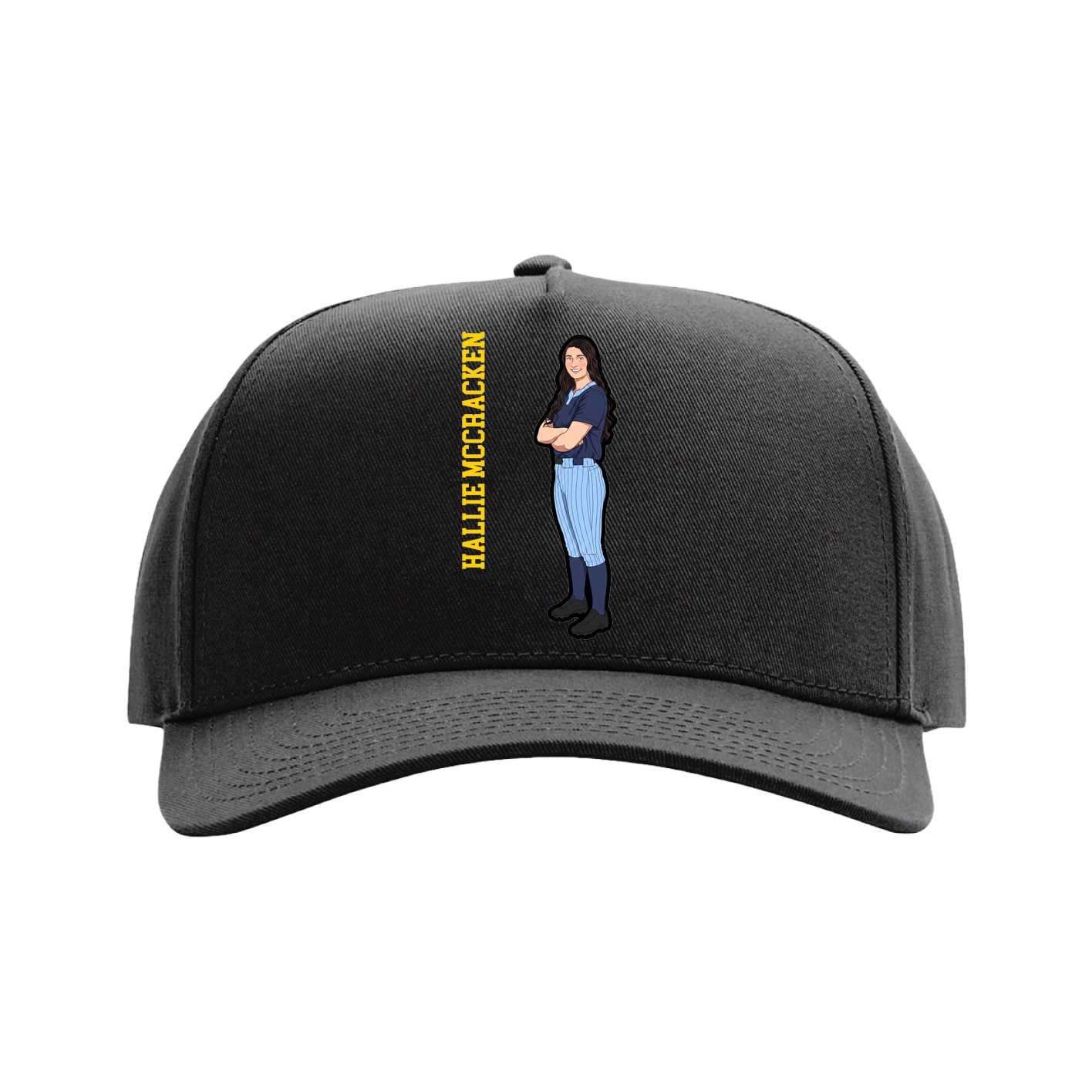 Full Fabric Five-Panel Champ Cap — Name Vertical in Black