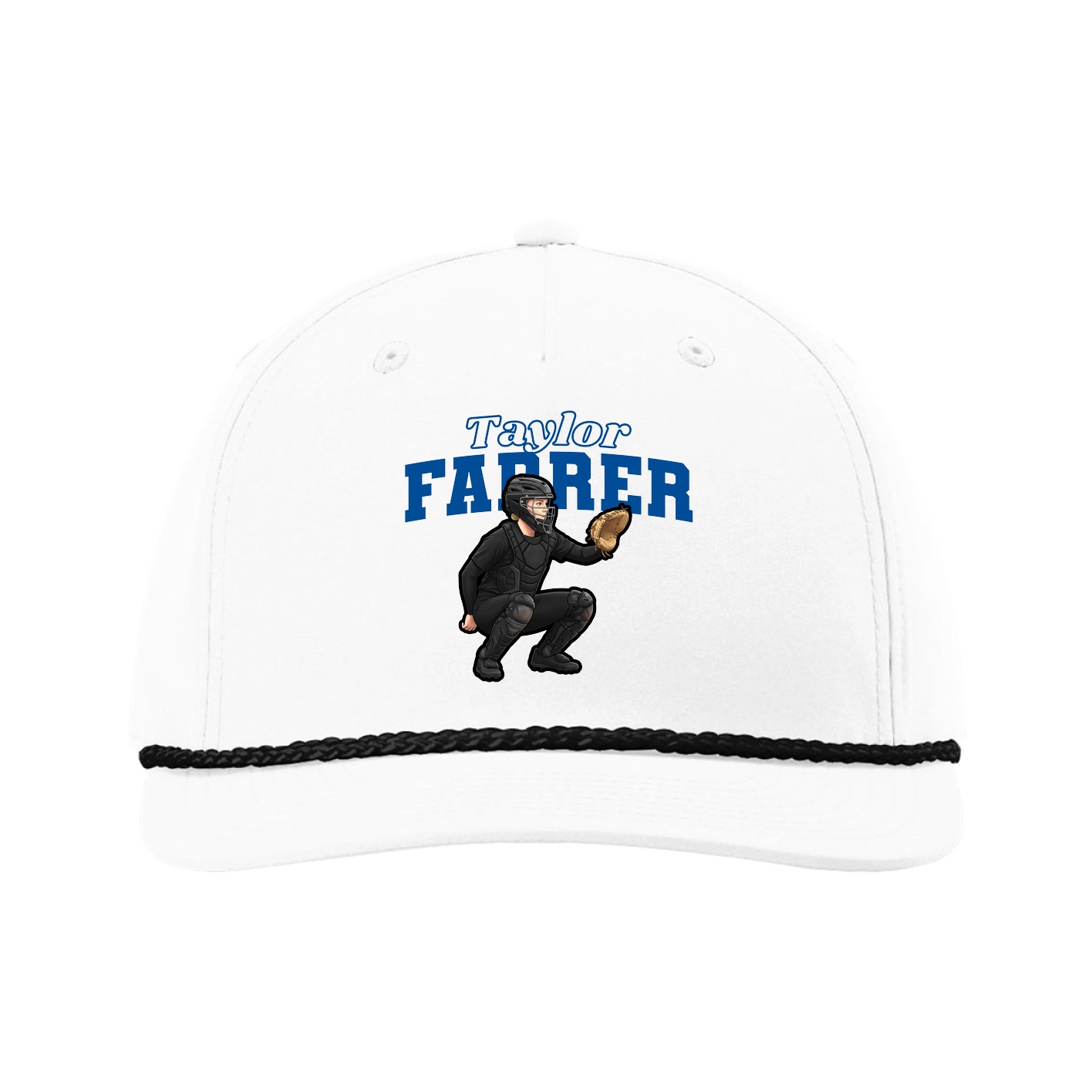 Five-Panel Classic Rope Cap — Name Arch in White