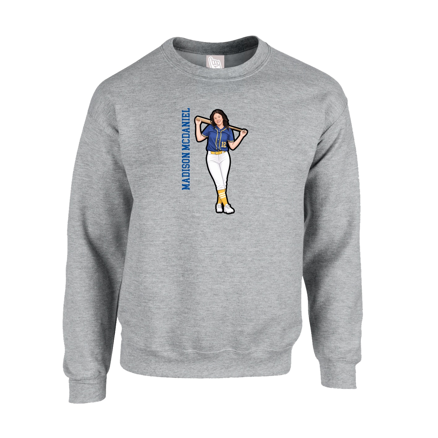 Fleece Crew — Name Vertical in Grey