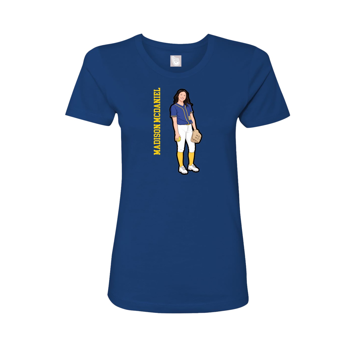 Fitted Women's Tee — Name Vertical in Royal