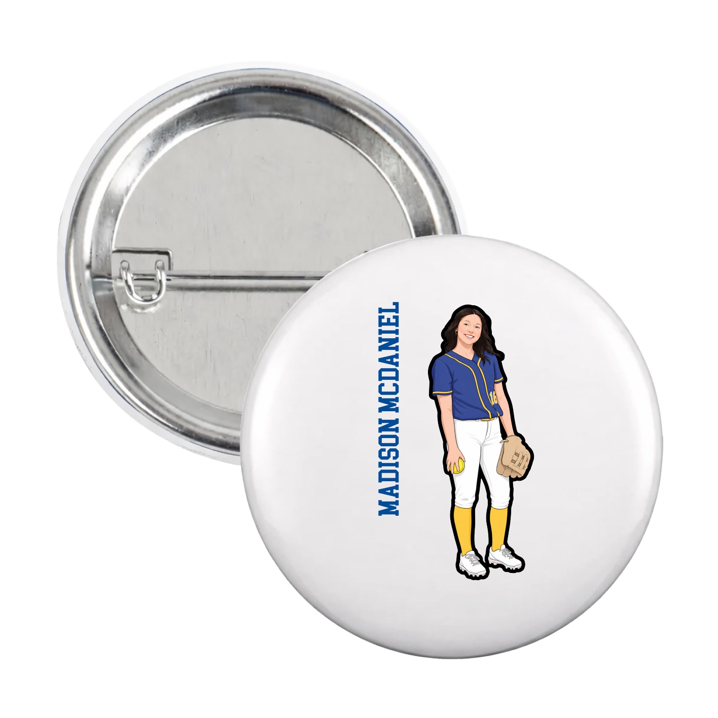 Game Day Button — Name Vertical in White