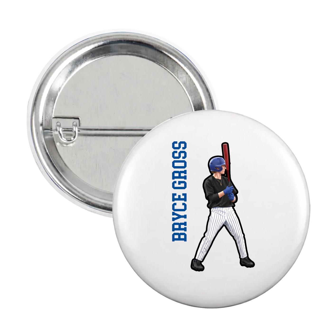 Game Day Button — Name Vertical in White