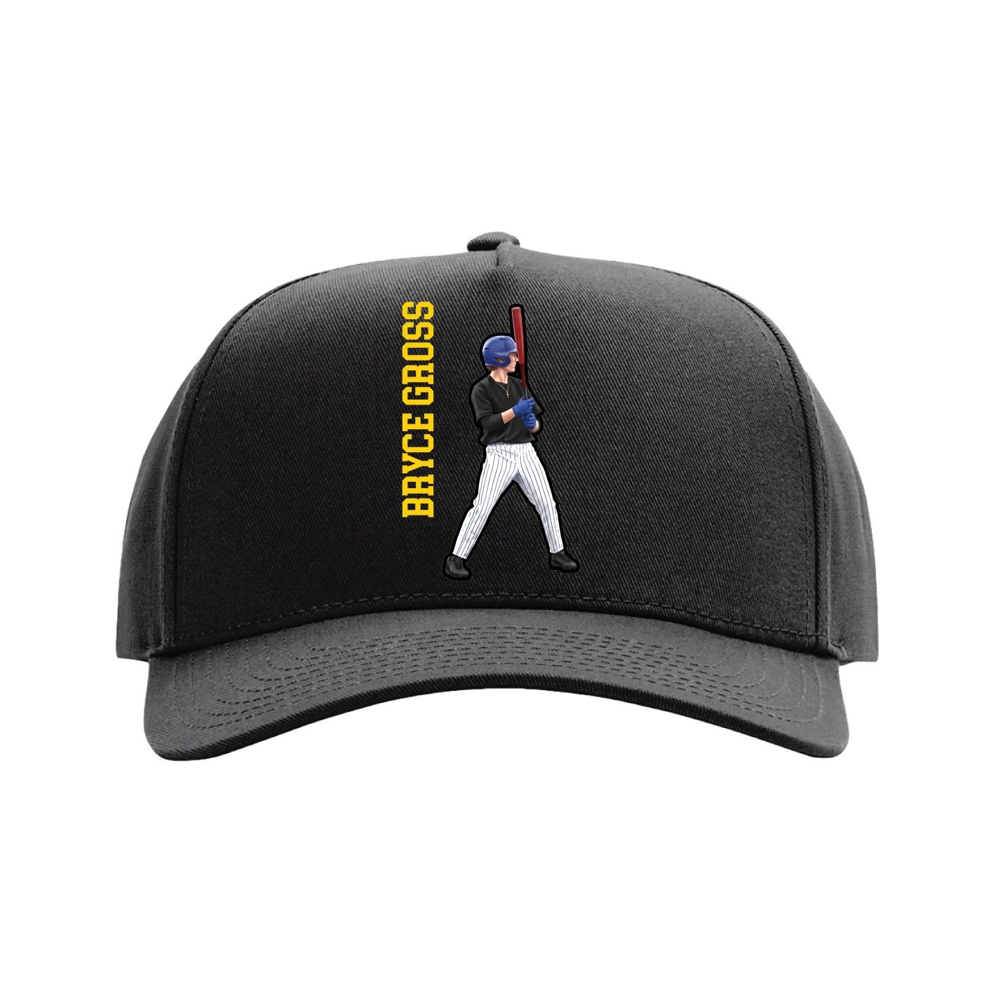 Full Fabric Five-Panel Champ Cap — Name Vertical in Black
