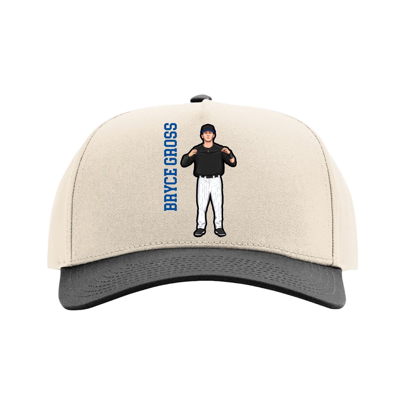 Full Fabric Five-Panel Champ Cap — Name Vertical in Cream/Black