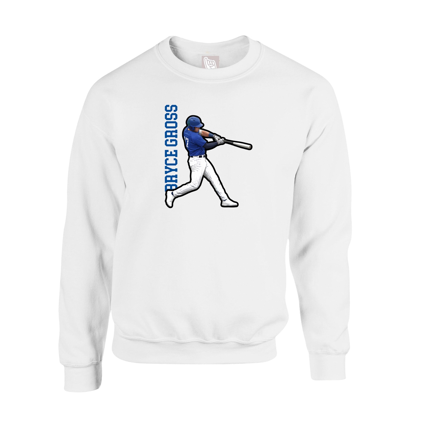 Fleece Crew — Name Vertical in White