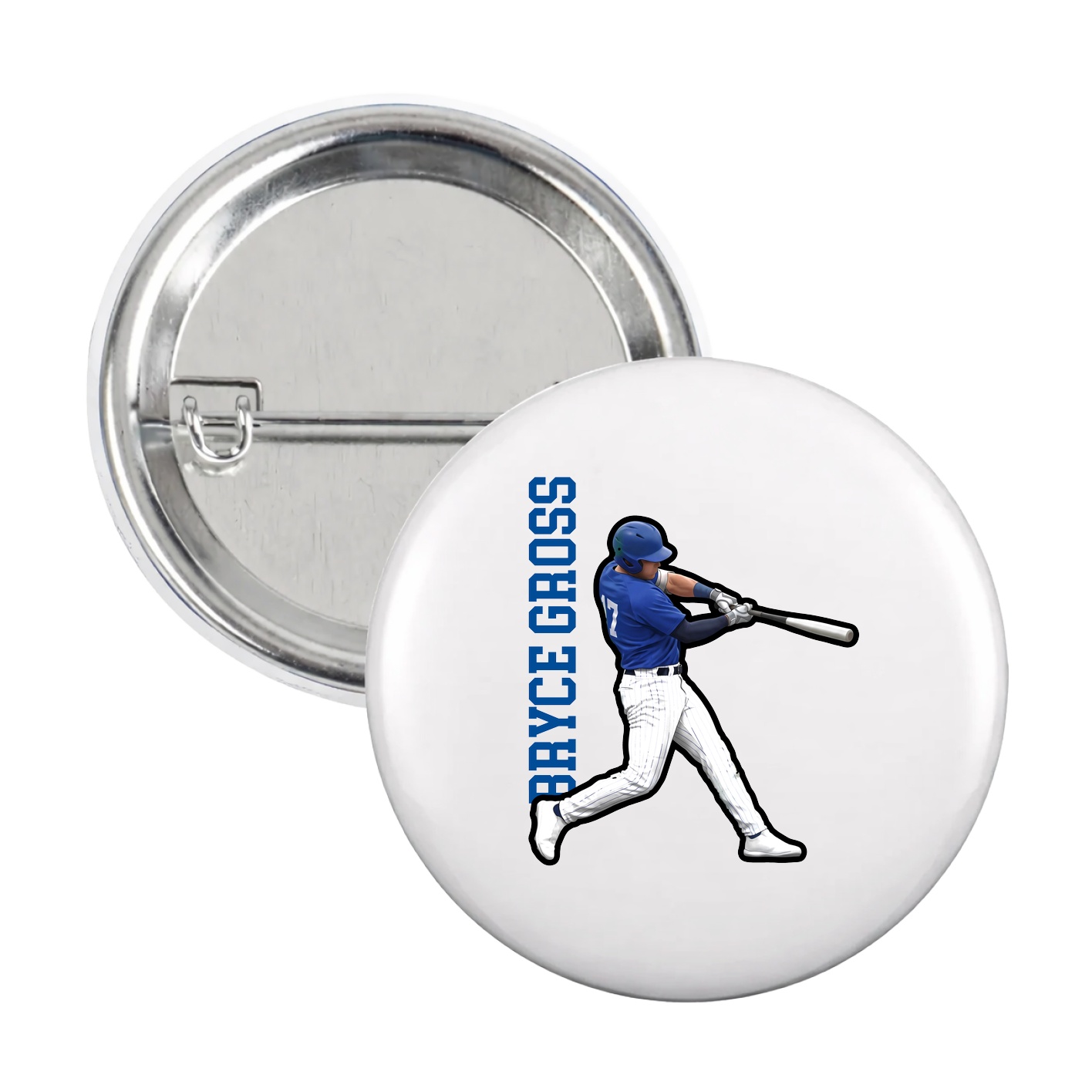Game Day Button — Name Vertical in White
