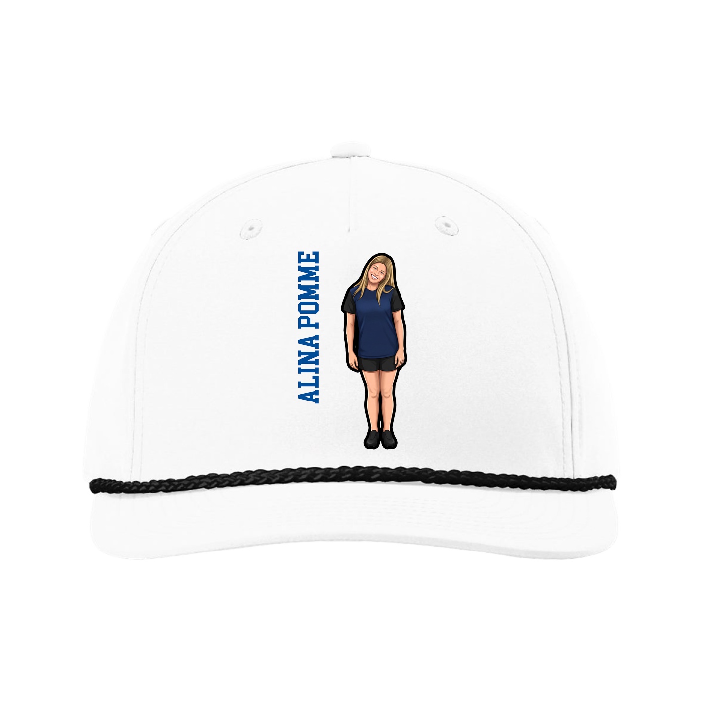 Five-Panel Classic Rope Cap — Name Vertical in White