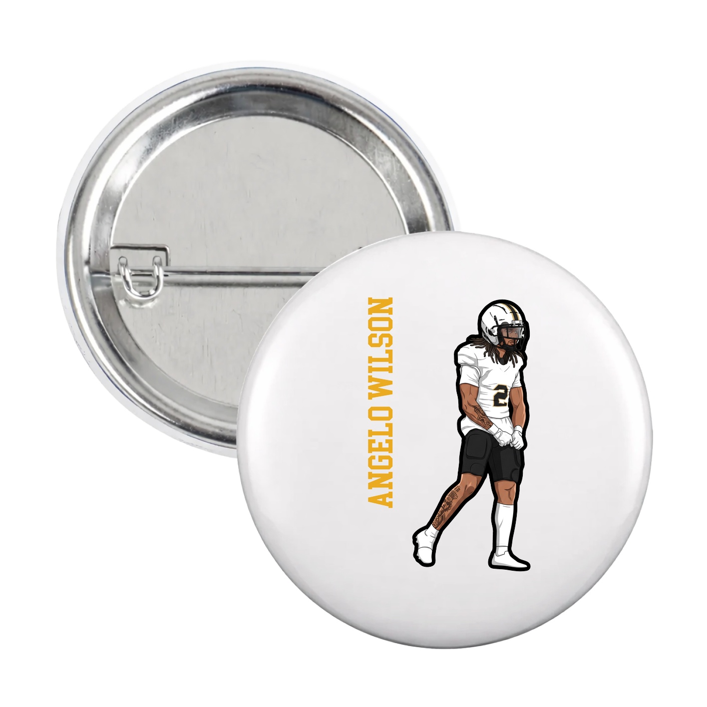 Game Day Button — Name Vertical in White