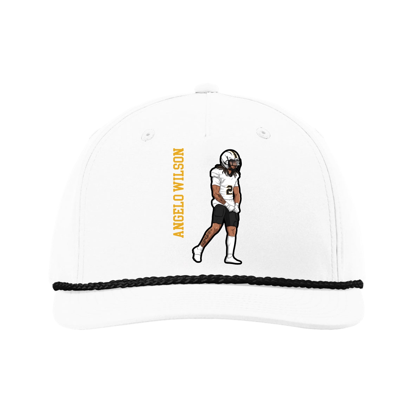Five-Panel Classic Rope Cap — Name Vertical in White