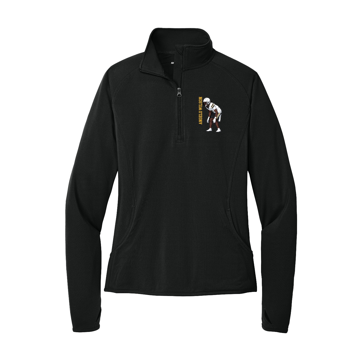 Women's Q-Zip Pullover — Name Vertical in Black