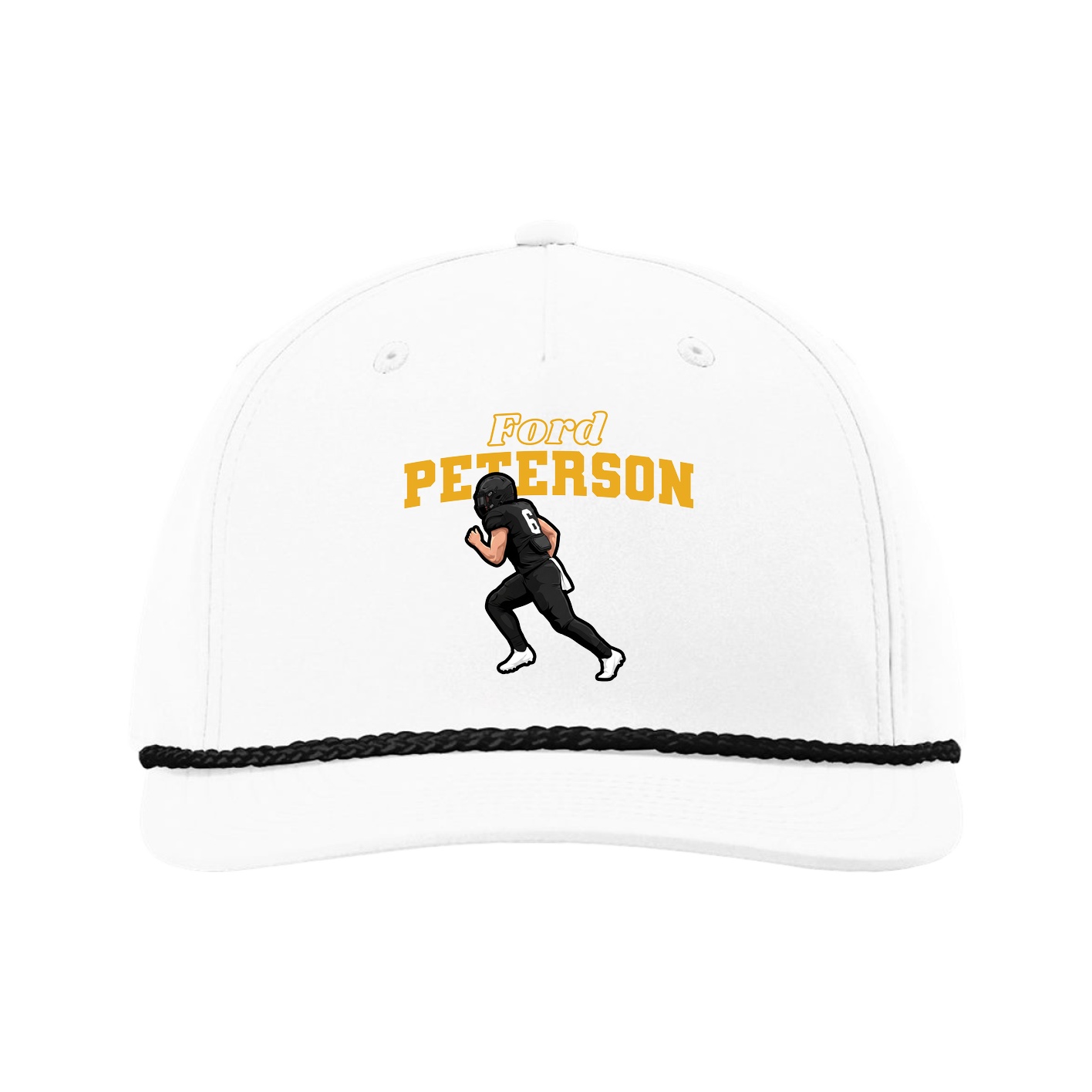 Five-Panel Classic Rope Cap — Name Arch in White