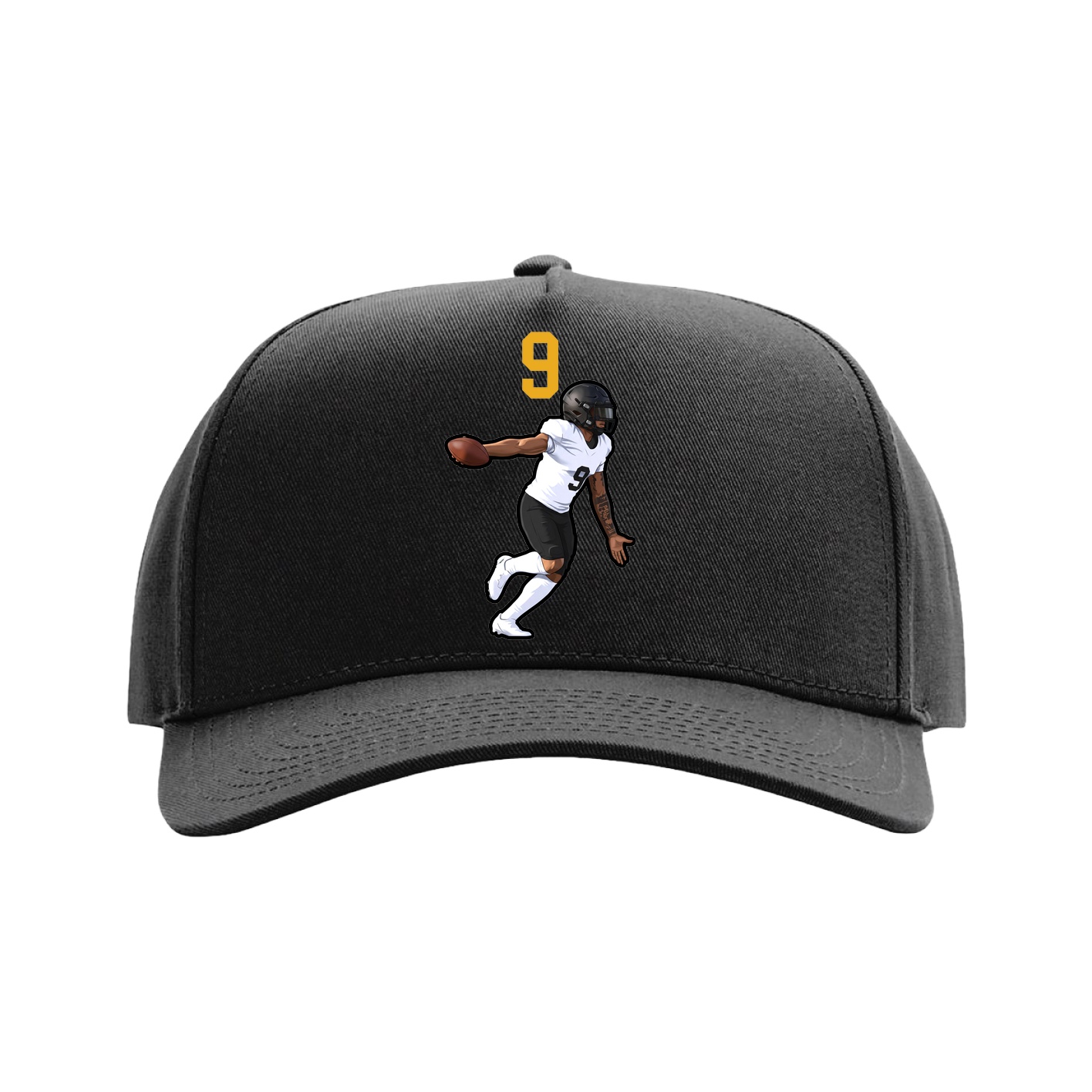 Full Fabric Five-Panel Champ Cap — Number Top in Black