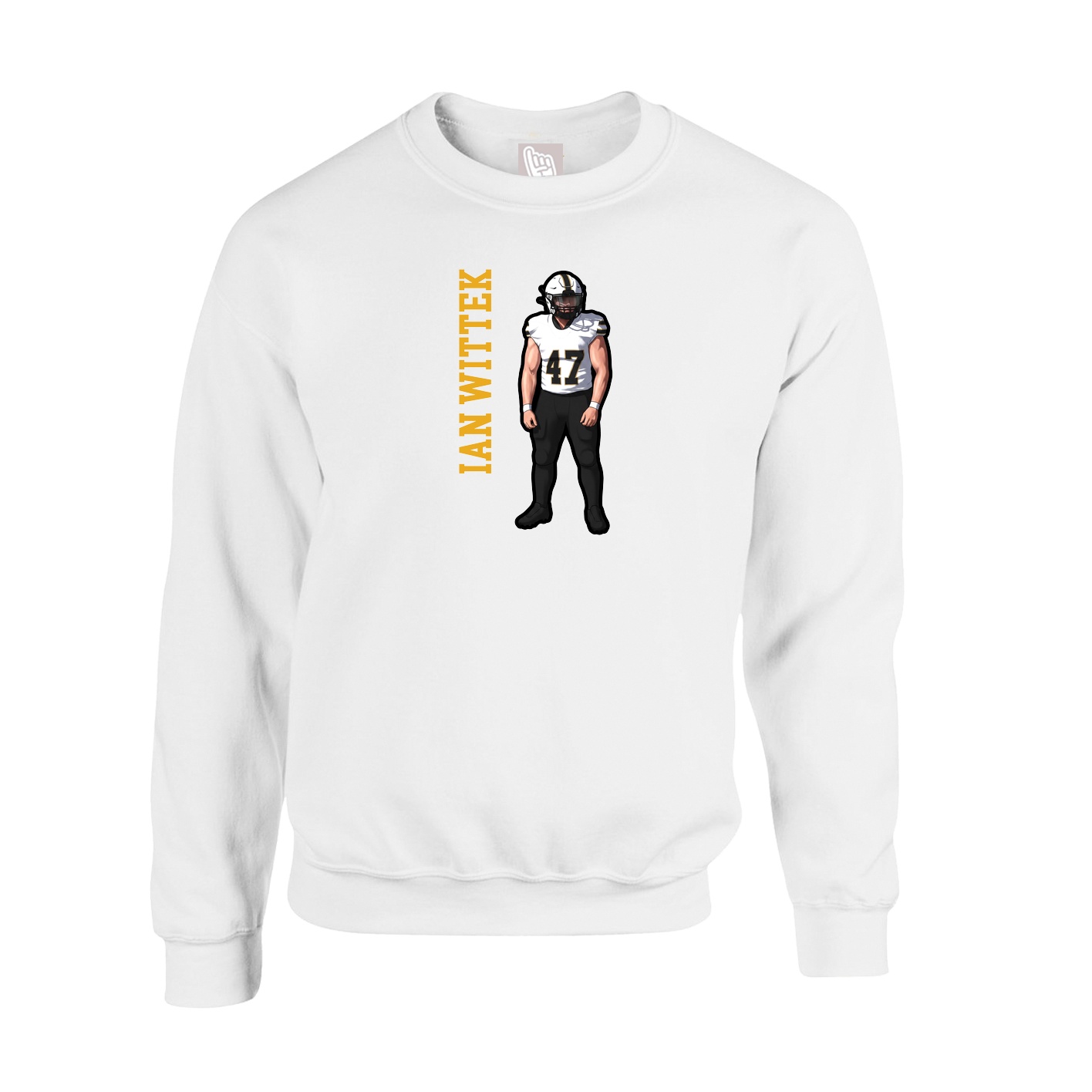 Fleece Crew — Name Vertical in White