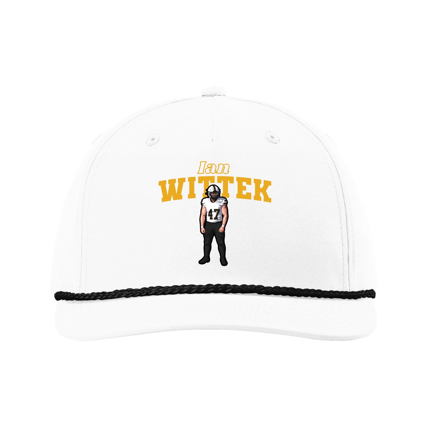 Five-Panel Classic Rope Cap — Name Arch in White