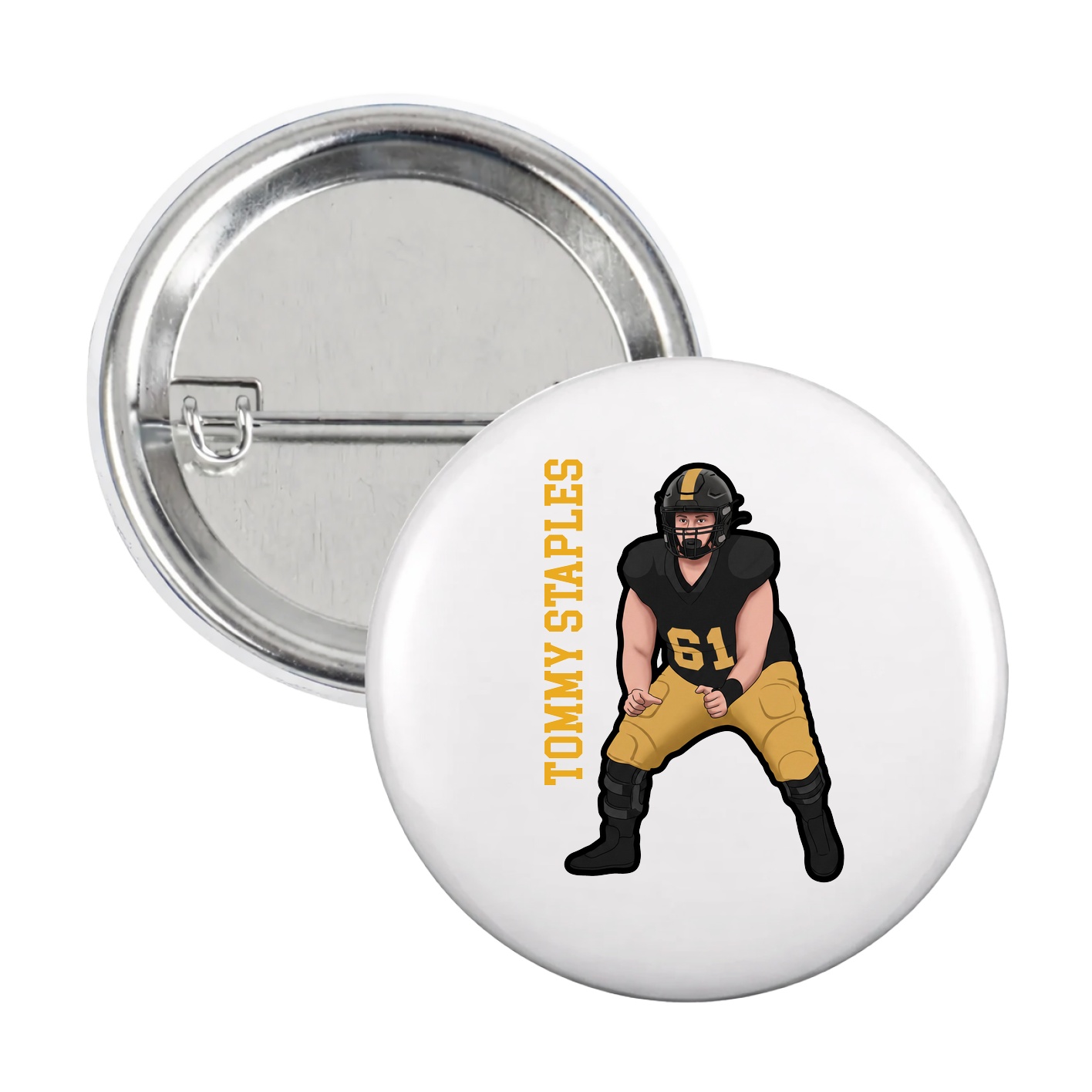 Game Day Button — Name Vertical in White