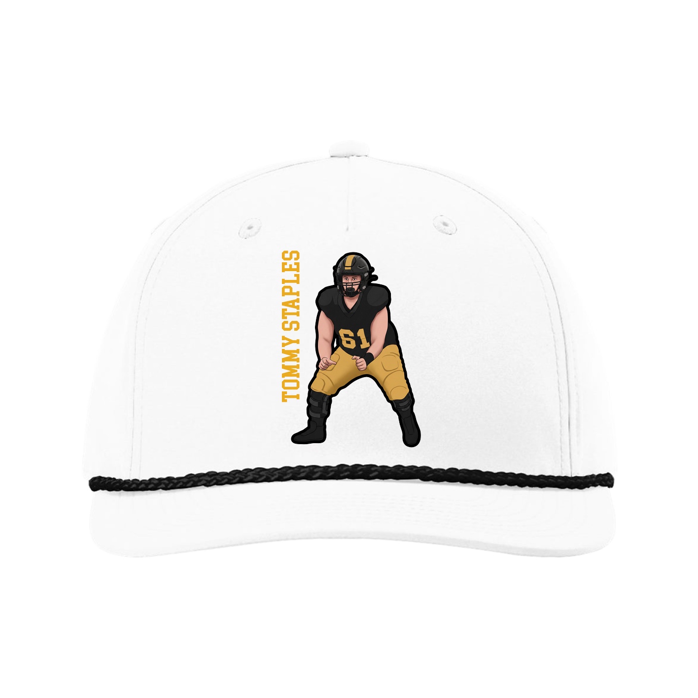 Five-Panel Classic Rope Cap — Name Vertical in White