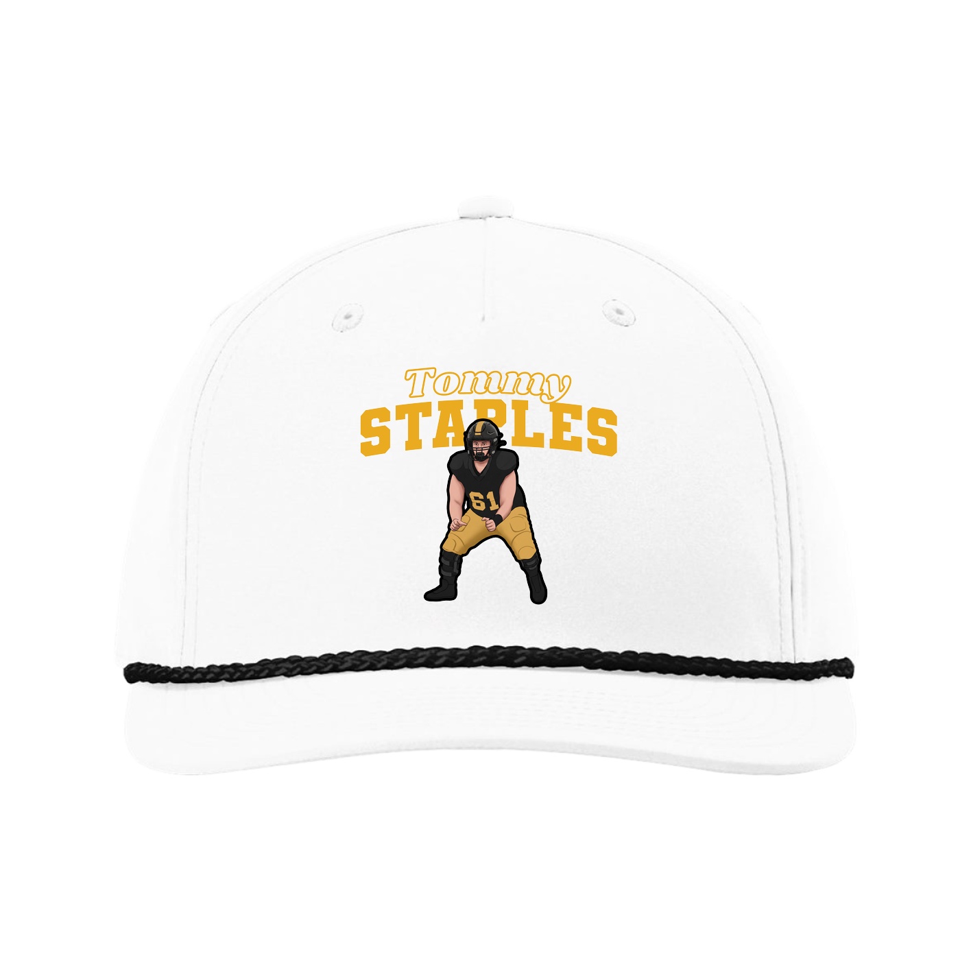 Five-Panel Classic Rope Cap — Name Arch in White
