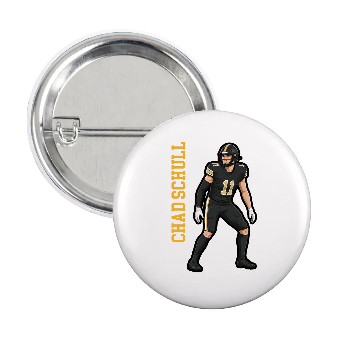 Game Day Button — Name Vertical in White