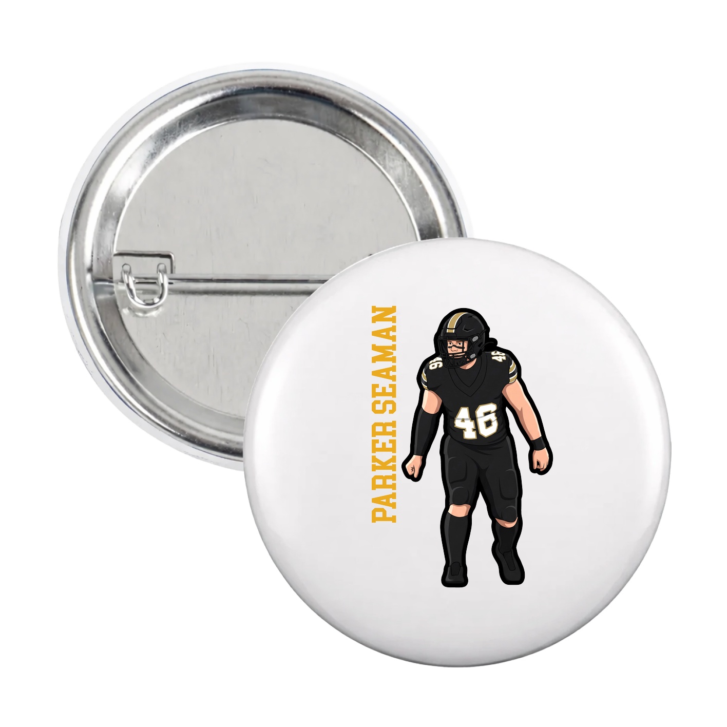 Game Day Button — Name Vertical in White