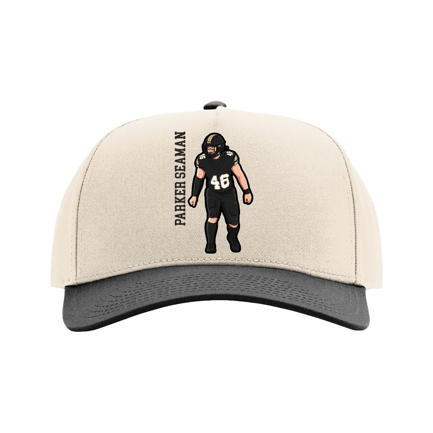 Full Fabric Five-Panel Champ Cap — Name Vertical in Cream/Black